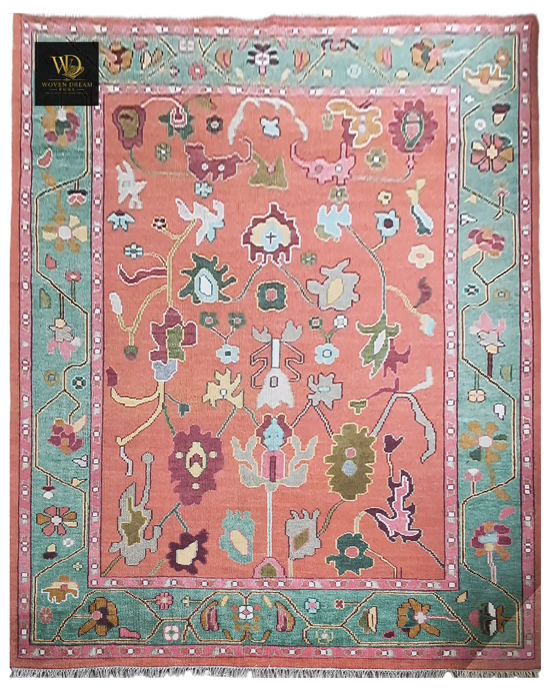 1 Coral Floral Hand-Knotted Rug - Image 1