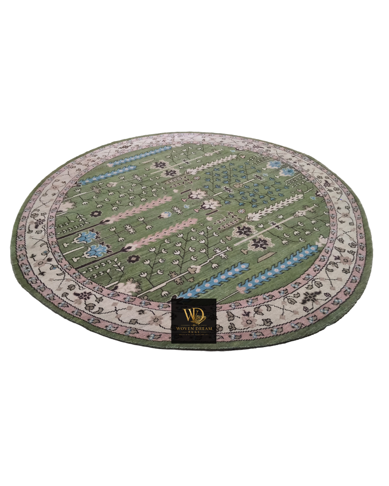 1 Sage Green Botanical Hand-Knotted Rug - Image 1