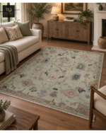 Sage Green Floral Hand-Knotted Rug - Image 2