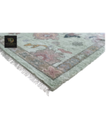 Sage Green Floral Hand-Knotted Rug - Image 6