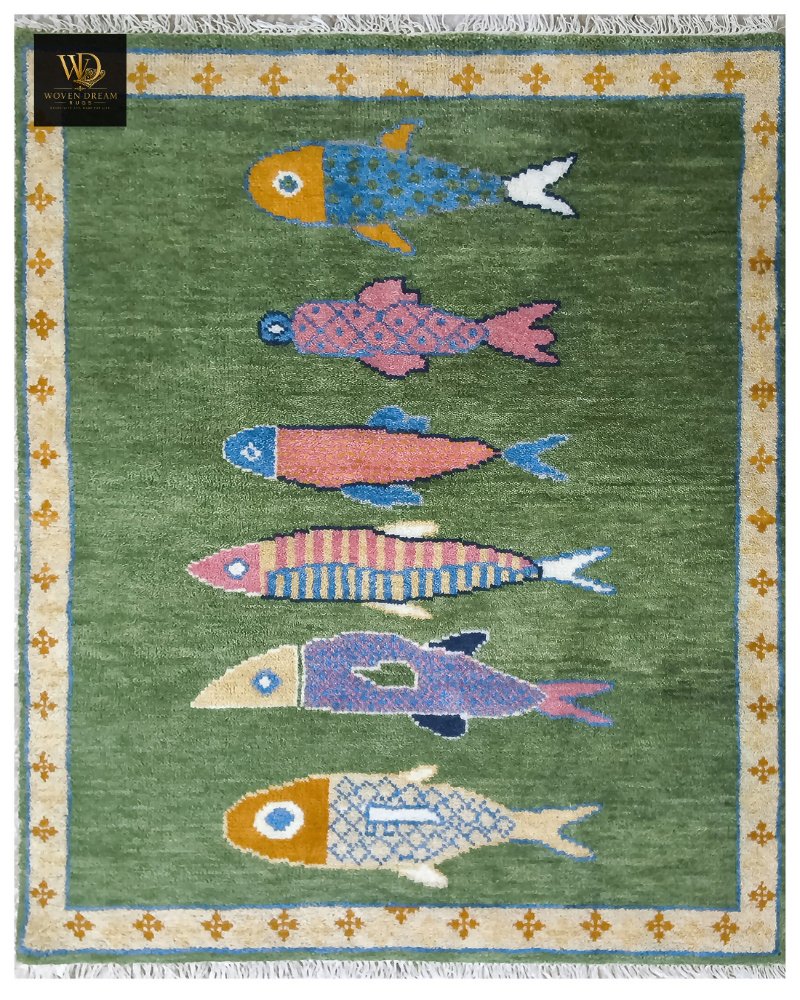 1 Fish Motif Hand-Knotted Rug - Image 1