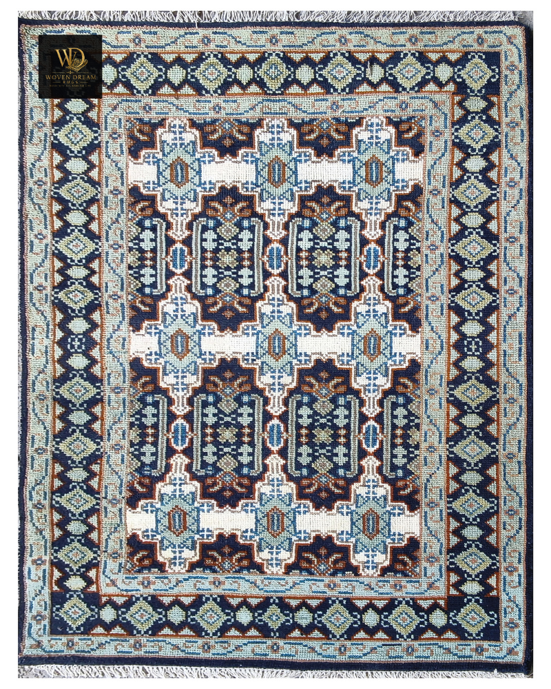 1 Midnight Heritage Geometric Hand-Knotted Rug - Image 1