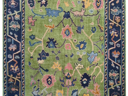 Green Botanical Garden Hand-Knotted Rug