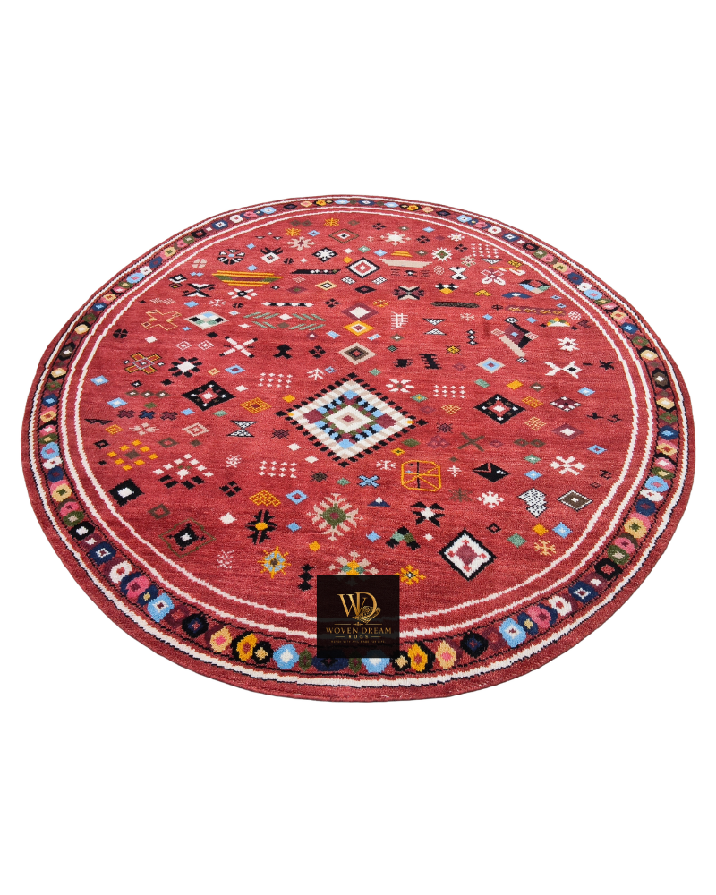 1 Red Terracotta Tribal Geometric Hand-Knotted Rug - Image 1