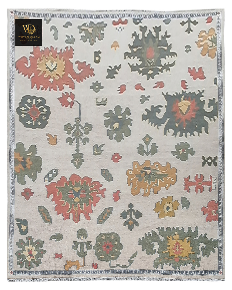 1 Ivory Tribal Floral Hand-Knotted Rug - Image 1