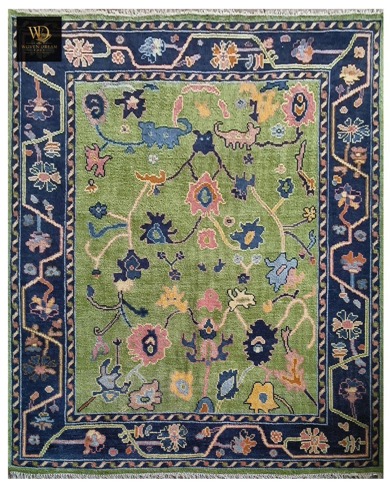 1 Green Botanical Garden Hand-Knotted Rug - Image 1